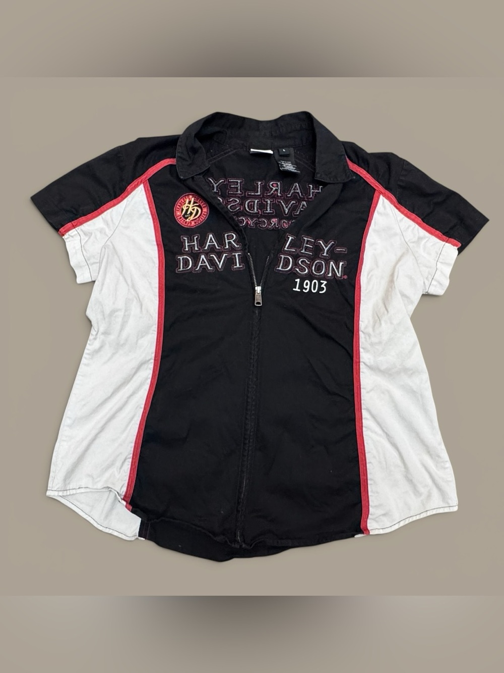 Vintage Harley-Davidson Y2K Biker Moto Zip Up Shirt Top Size Large